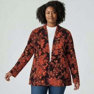 Liz & Me Women’s Floral Jacket Black Orange Red Mandarin Collar  Sz. 14/16W